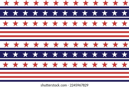 USA Flag Stars and Stripes Seamless Pattern, 4th of July Red, Blue, White Stars and Lines Background for Celebration Holiday, American President Day, memorial day, Vector Illustration