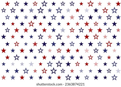 USA Flag Stars und Streifen Nahtlose Muster, 4. Juli Rot, Blau, Weiße Sterne und Linien Hintergrund für Feiertagsfeierlichkeiten, Amerikanischer Präsident Tag, Gedenktag, Vektorgrafik