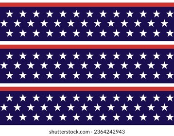 USA Flag Stars and Stripes Seamless Pattern, 4th of July Red, Blue, White Stars and Lines Background for Celebration Holiday, American President Day, memorial day, Vector Illustration