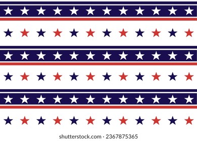 USA Flag Stars and Stripes Seamless Pattern, 4th of July Red, Blue, White Stars and Lines Background for Celebration Holiday, American President Day, memorial day, Vector Illustration