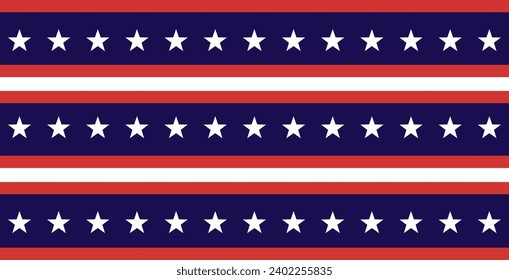 USA Flag Stars and Stripes Seamless Pattern, 4th of July Red, Blue, White Stars and Lines Background for Celebration Holiday, American President Day, memorial day, Vector Illustration