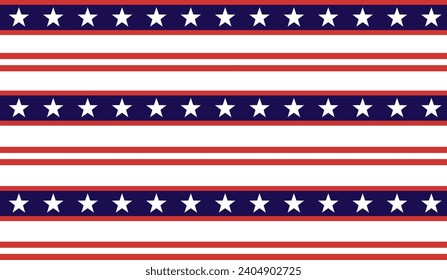 USA Flag Stars and Stripes Seamless Pattern, 4th of July Red, Blue, White Stars and Lines Background for Celebration Holiday, American President Day, memorial day, Vector Illustration