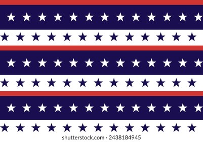 Estrellas y rayas de la bandera de Estados Unidos Patrón sin fisuras, 4 de julio Rojo, azul, blanco Estrellas y líneas de fondo para la celebración de la fiesta, Día del presidente americano, día conmemorativo, ilustración vectorial