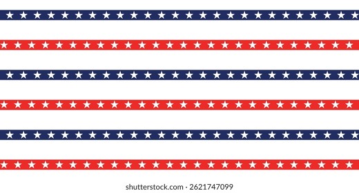 USA Flag Stars and Stripes Seamless Pattern, Vector Red, Blue, White Stars and Lines Background, American memorial day,  4th of July Illustration