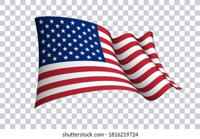 USA flag state symbol isolated on background national banner. Greeting card National Independence Day of the United States. Illustration banner with realistic state flag of America.