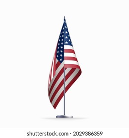 USA flag state symbol isolated on background national banner. Greeting card National Independence Day of the United States. Illustration banner with realistic state flag of America.