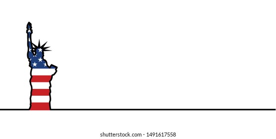 USA flag, Statue of liberty One line pattern. New York City, United States. vector icon or symbol. Hand drawn drawing. For travel, vacation, holliday. America, VS skyline panorama symbol