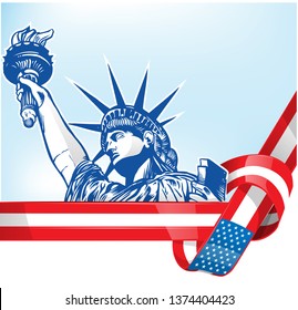 USA flag with statue of liberty.clip art illustration