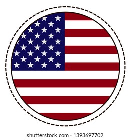 USA flag sticker on white background. Vintage vector seal quality badge. Template design element. National day. Travel sign.