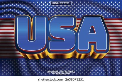 USA flag style 3D editable text effect