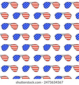 USA Flag Sunglasses Pattern in Red, White and Blue, Independence Day Celebrations. 4th of July Stars and Stripes American Flag Patriotic Design