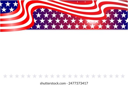 USA flag symbols border with flowing ribbon and stars with blank space.	
