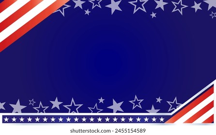 USA flag symbols decorative holiday banner frame on dark blue background with copy space for text.
