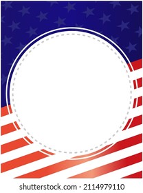 USA flag symbols round frame background with empty space for text.	
