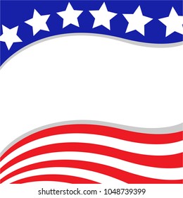 USA flag symbols wave pattern patriotic frame border with empty space for text design template letterhead