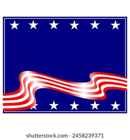 USA flag symbols waving ribbon on blue background with copy space for text vector design template.	
