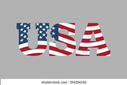 USA flag in text. American flag in letters. National emblem. Patriotic illustration