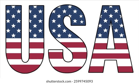 USA Flag Text Design – Patriotic American Typography with Stars and Stripes