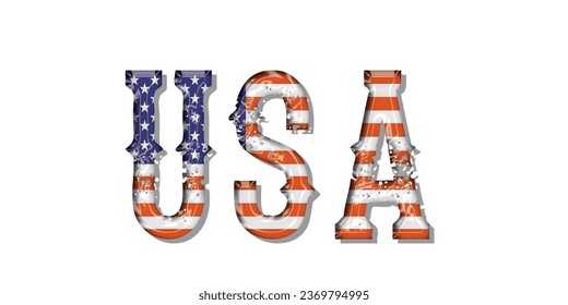 USA flag text font, USA With Flag, 3D vector illustration