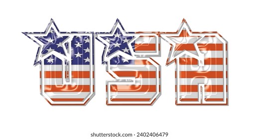 USA flag text font, 3D United States of America flag colorful background, USA flag vector illustration