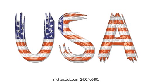 US-Flagge Text Schriftart, 3D USA Flaggenfarbhintergrund, US-Flagge, Vektorgrafik