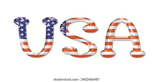 USA flag text font, 3D United States of America flag colorful background, USA flag vector illustration