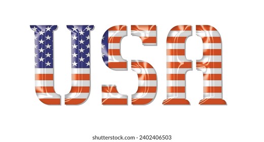 USA flag text font, 3D United States of America flag colorful background, USA flag vector illustration