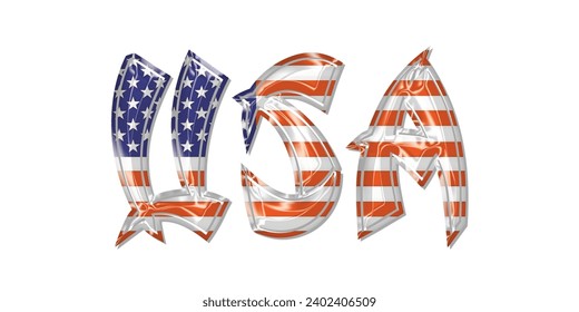 USA flag text font, 3D United States of America flag colorful background, USA flag vector illustration