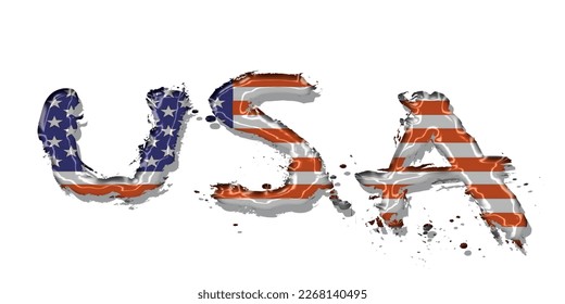 USA flag text font, symbol background, flag ribbon typography lettering logo label banner, 3D colorful background, vector illustration