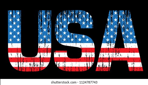 USA flag in text. Grunge USA letters.Independence Day.4 of July.