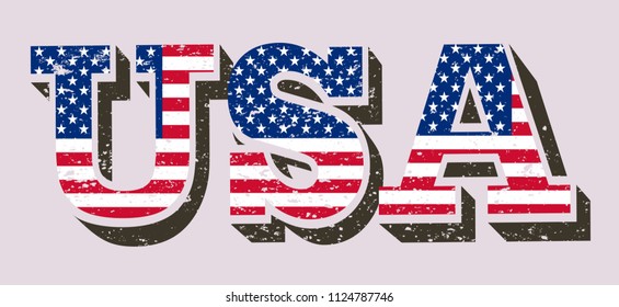 USA flag in text. Grunge USA letters.Independence Day.4 of July.