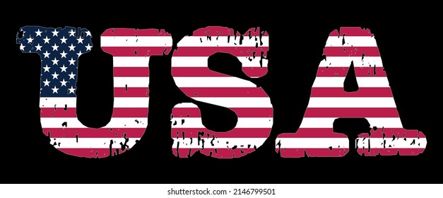 USA flag in text. USA logo in grunge style.