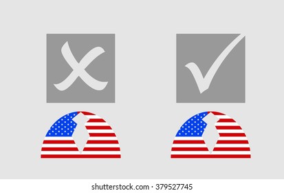 USA flag textured persons icon with vote mark. Image relative to parliament, president and others elections in United States of America