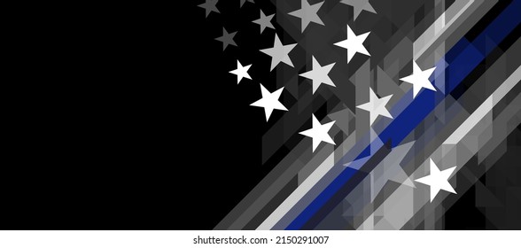 USA flag with a thin blue line - a sign to honor and respect American police, army, and military officers. US national flag abstract geometric vector banner with a triangular pattern