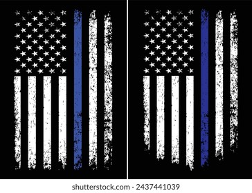 Bandera de Estados Unidos con delgada línea azul. Símbolo de apoyo policial.