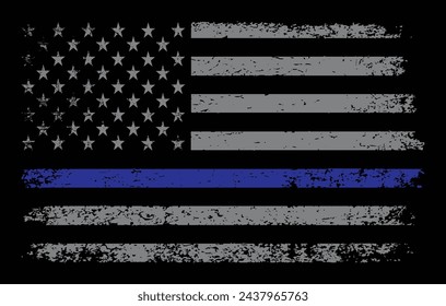 Bandera de Estados Unidos con delgada línea azul. Símbolo de apoyo policial.