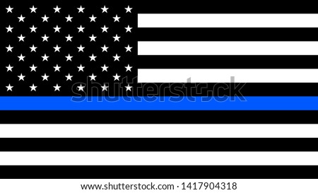 USA flag with a thin blue line - a sign to honor and respect american police, army and military officers.