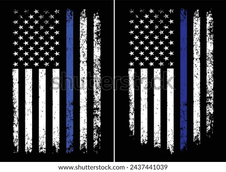 USA Flag With Thin Blue Line. Police Support Symbol Flag.