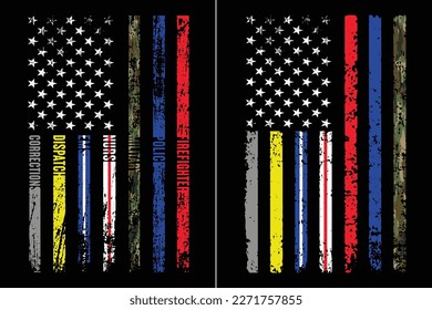 USA Flag Thin Line Military Police Nurse EMS Firefighter Essential Design.