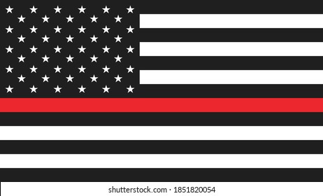 USA flag with thin a red line - a sign to honor and respect american firefighters