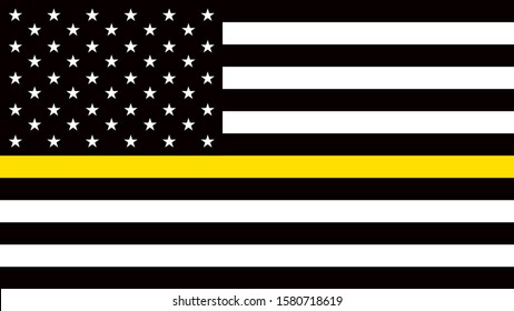 USA flag with a thin yellow or gold line - a sign to honor and respect American Dispatchers, Security Guards and Loss Prevention