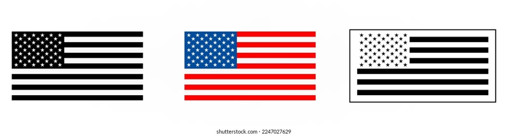 USA flag three styles icon illustration