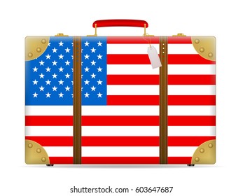 USA flag travel suitcase on a white background.