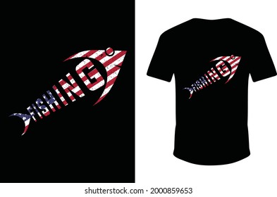Diseño de camisetas con bandera estadounidense. Diseño de camisetas de pesca con bandera estadounidense. Plantilla de camiseta. Eps Camisas De Pesca.
