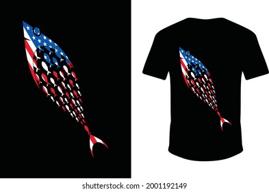 USA Flag T-shirt Design. American Flag Fishing T-shirt Design. T-shirt Template. Eps Fishing Shirt. Fish With USA Flag T-shirt.
