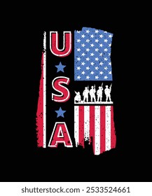 USA Flag T-shirt Design, Illustration, Independence T-shirt Design, Typography, 4th of July, Independence Day, USA Flag, Vector, Sticker, Mockup