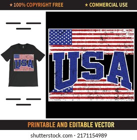 USA Flag T-Shirt Vector Design, Patriotic T-Shirts, July 4th Shirts, American Flag Shirt.