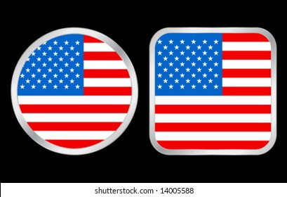 USA flag - two icon on black background. Vector illustration.