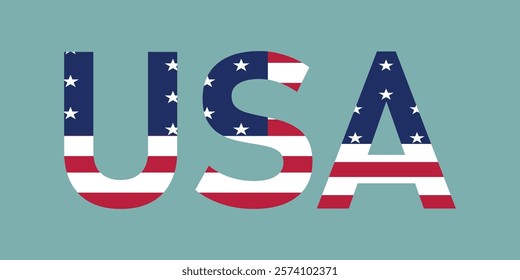 USA Flag Typography. USA Letters with American Flag Design.