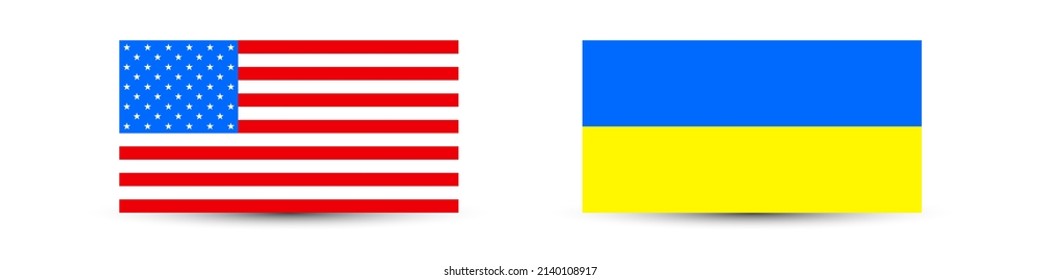 USA flag with Ukraine flag vector isolated on white background.